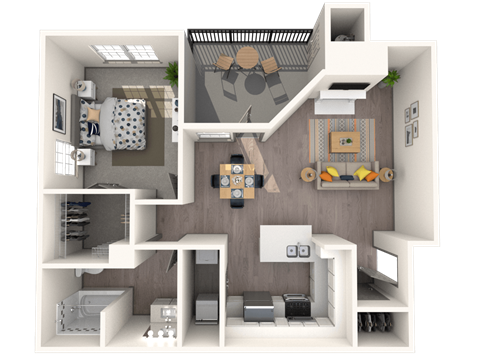 Floor plan for 1 bed, 1 bath, 730 sqft